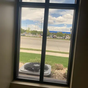 looking out a window