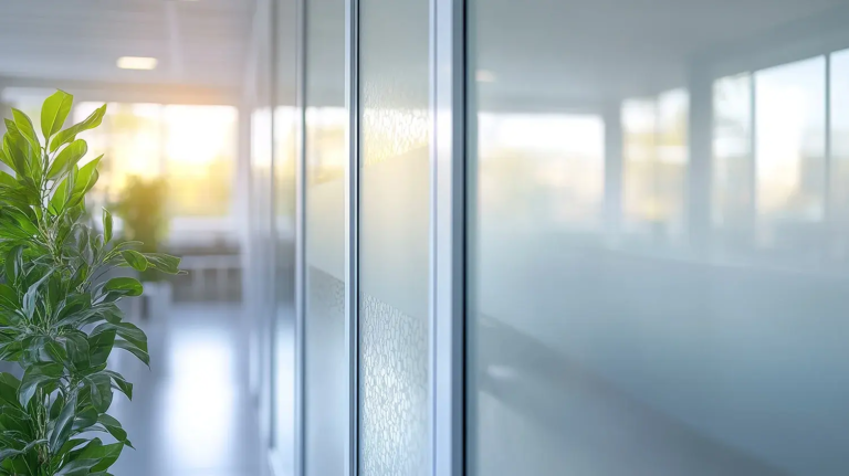 Close-Up of Aluminum Sliding Window with Decorative Glass
